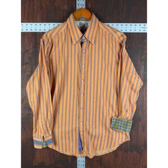 Robert Graham Striped Button Up‎ Dress Shirt Orange Blue Red Green Mens Large - Picture 2 of 10